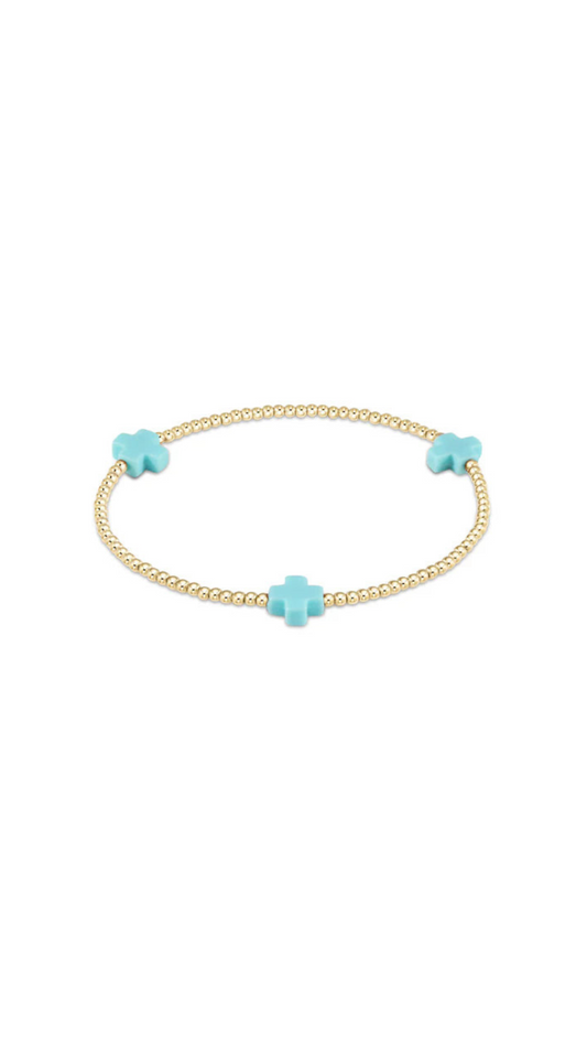 Enewton Signature Cross Gold Pattern 3mm Bead Bracelet-Turquoise