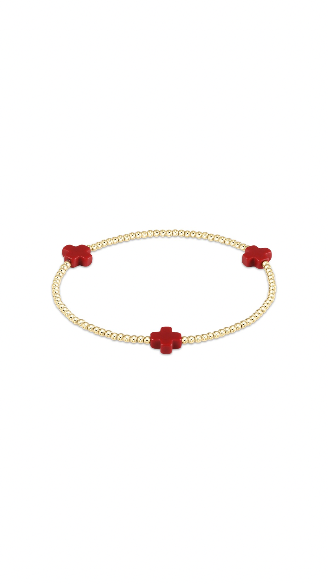 Enewton Signature Cross Gold Pattern 3mm Bead Bracelet-Red
