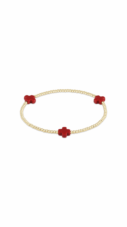 Enewton Signature Cross Gold Pattern 3mm Bead Bracelet-Red