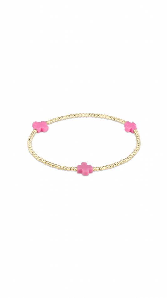 Enewton Signature Cross Gold Pattern 3mm Bead Bracelet-Bright Pink