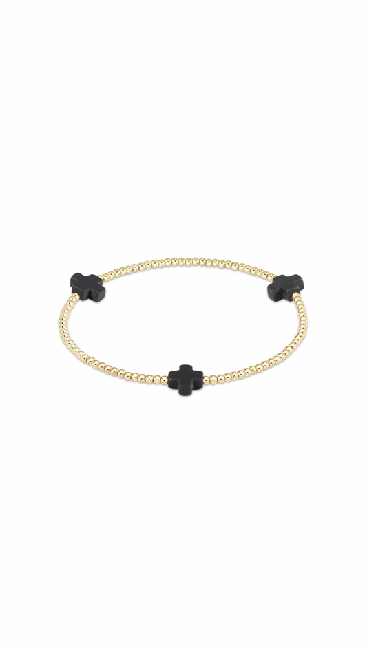 Enewton Signature Cross Gold Pattern 3mm Bead Bracelet-Charcoal