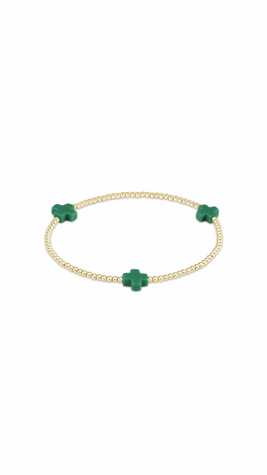 Enewton Signature Cross Gold Pattern 3mm Bead Bracelet-Emerald