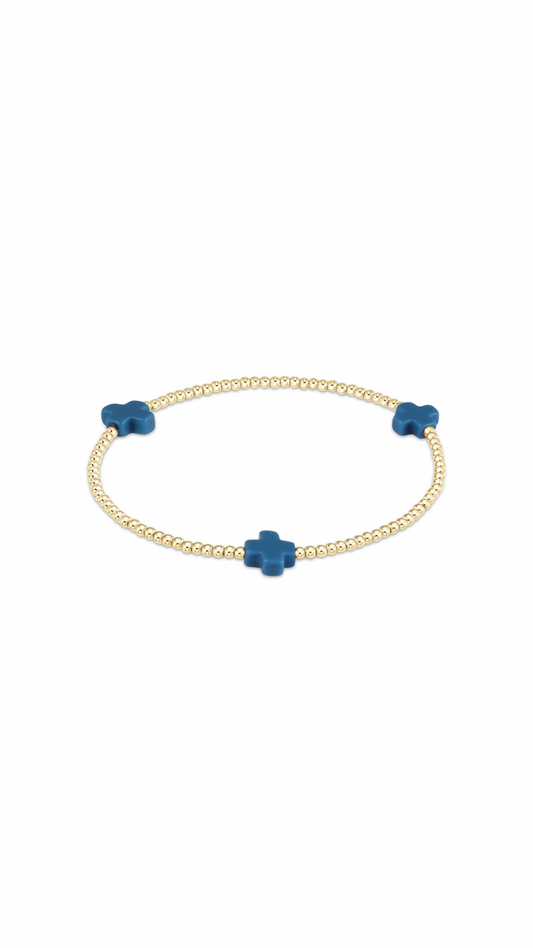 Enewton Signature Cross Gold Pattern 3mm Bead Bracelet-Cobalt