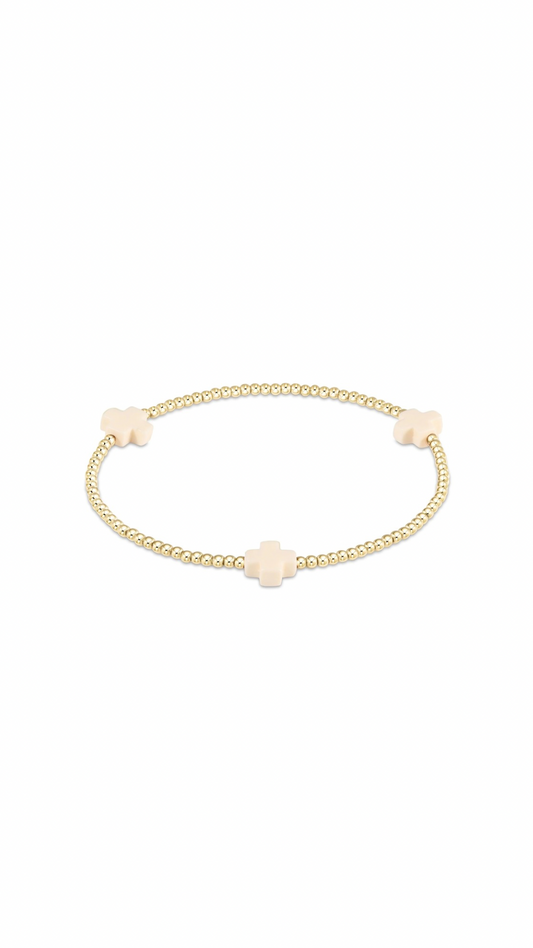 Enewton Signature Cross Gold Pattern 3mm Bead Bracelet-Off White