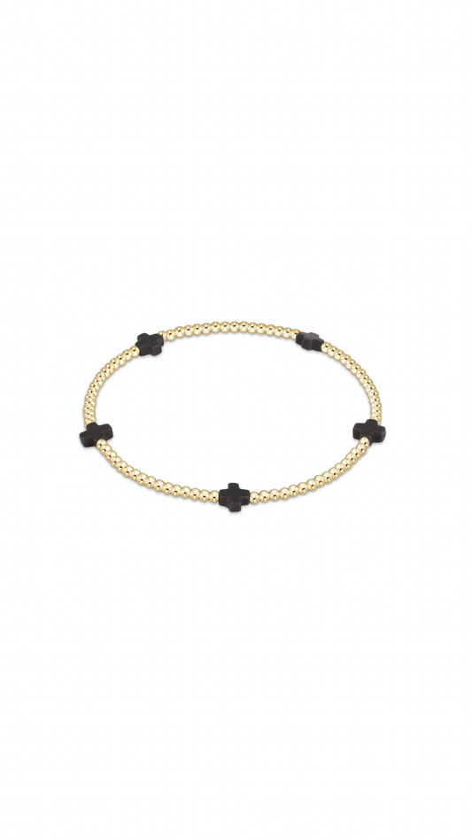 Enewton Signature Cross Small Gold Pattern 2mm Bead Bracelet-Charcoal