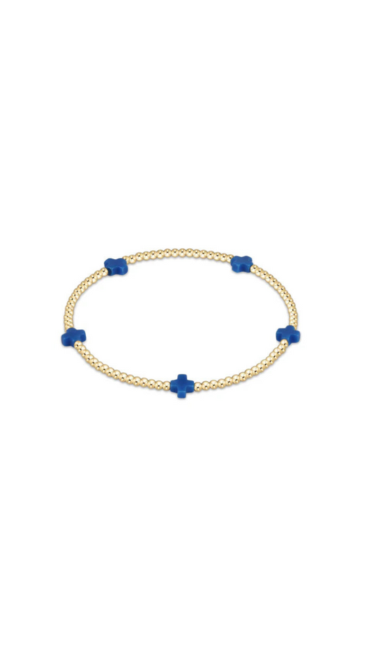 Enewton Signature Cross Small Gold Pattern 2mm Bead Bracelet-Cobalt