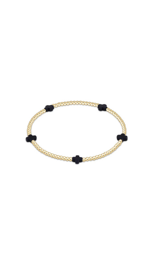 Enewton Signature Cross Small Gold Pattern 2mm Bead Bracelet-Navy