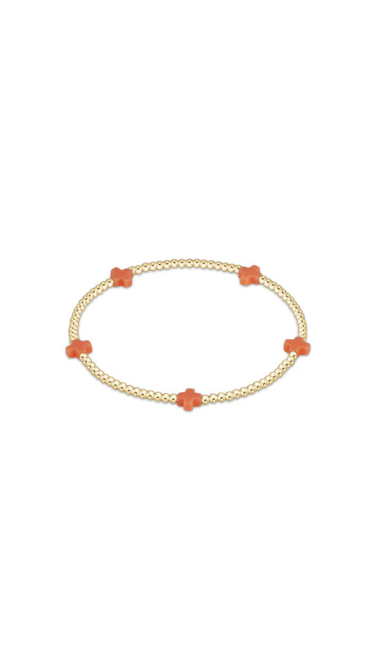 Enewton Signature Cross Small Gold Pattern 2mm Bead Bracelet-Coral