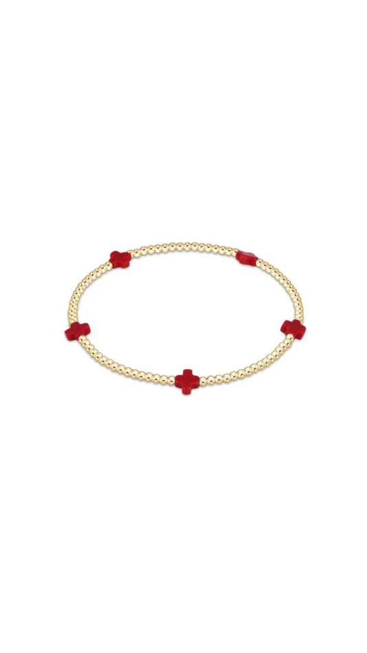 Enewton Signature Cross Small Gold Pattern 2mm Bead Bracelet-Red