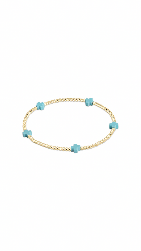 Enewton Signature Cross Small Gold Pattern 2mm Bead Bracelet-Turquoise