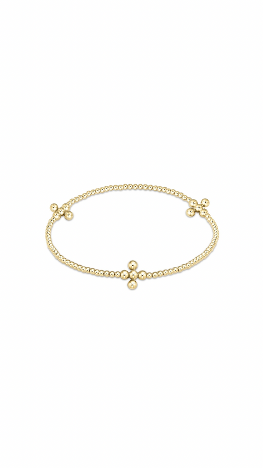 Enewton Signature Cross Gold Pattern 2mm Bead Bracelet - Classic Beaded Signature Cross Gold - 3mm Bead Gold