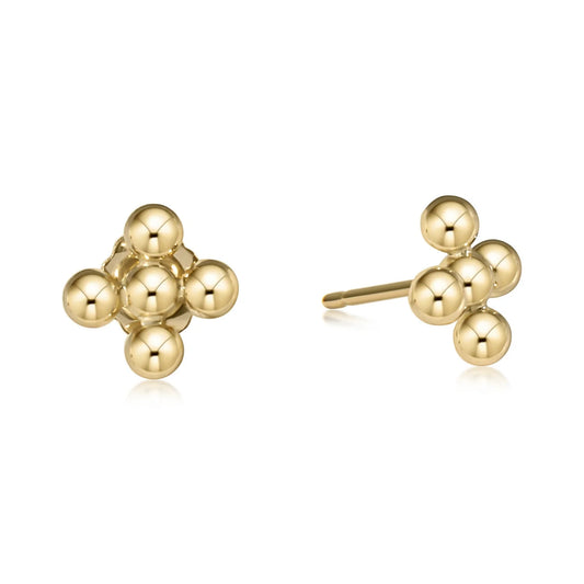 E Newton Classic Beaded Signature Cross Stud - 3mm Gold
