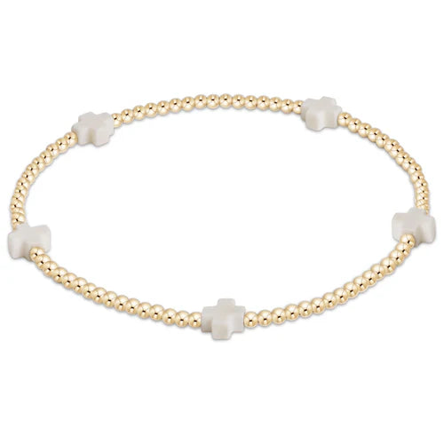 Enewton Signature Cross Small Gold Pattern 2mm Bead Bracelet-Off White