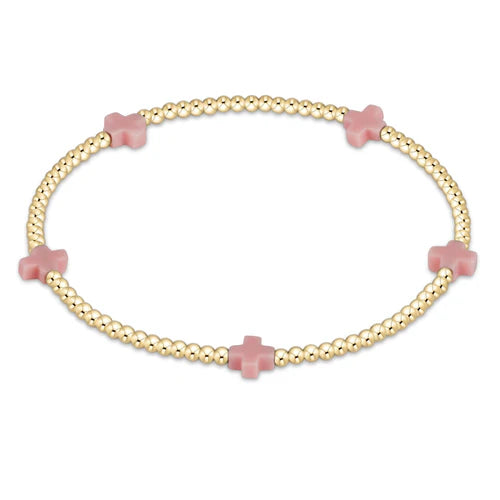 Enewton Signature Cross Small Gold Pattern 2mm Bead Bracelet-Pink