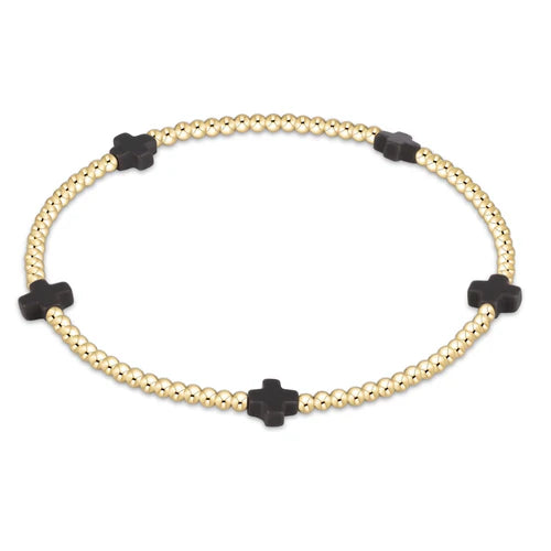 Enewton Signature Cross Small Gold Pattern 2mm Bead Bracelet-Onyx