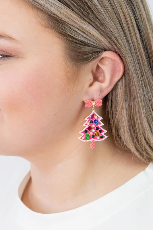 Pink Christmas Tree Earrings