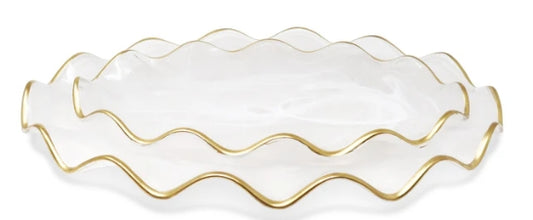 White Alabaster Oval Tray With Gold Ruffled Border (2 Sizes)