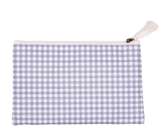 White/Blue Gingham Cosmetic Bag