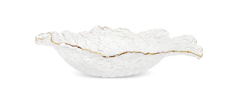 Hammered Glass Ruffled Bowl With Gold Trim