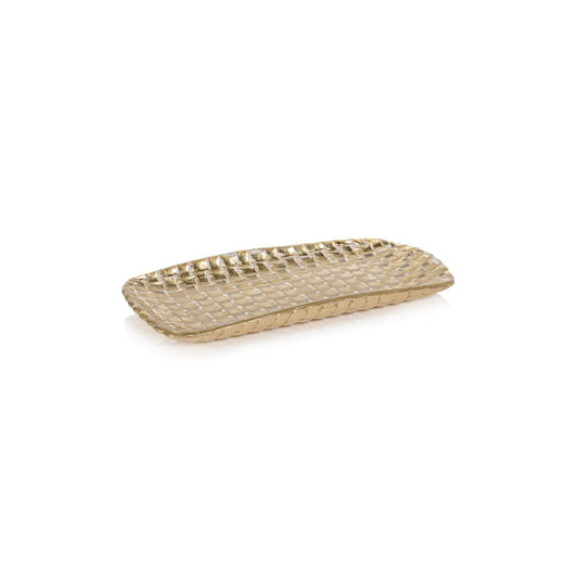 Braided Rectangular Gold Glass Tray