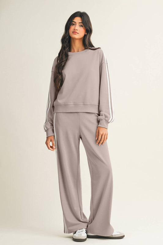 Striped Crewneck Pullover Sweatpants 2pcs