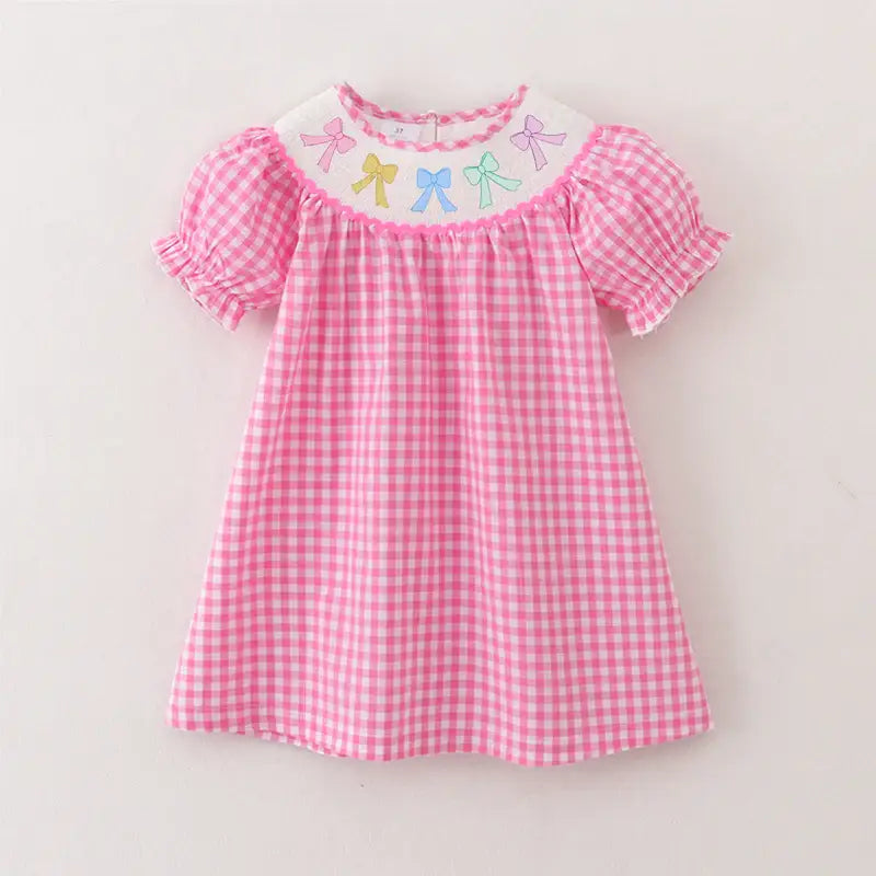 Bow Plaid Embroidered Dress