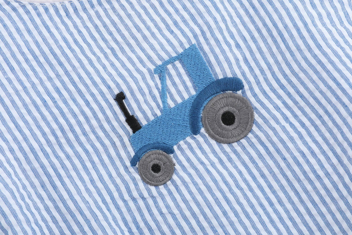 Blue Tractor Seersucker Bubble Romper