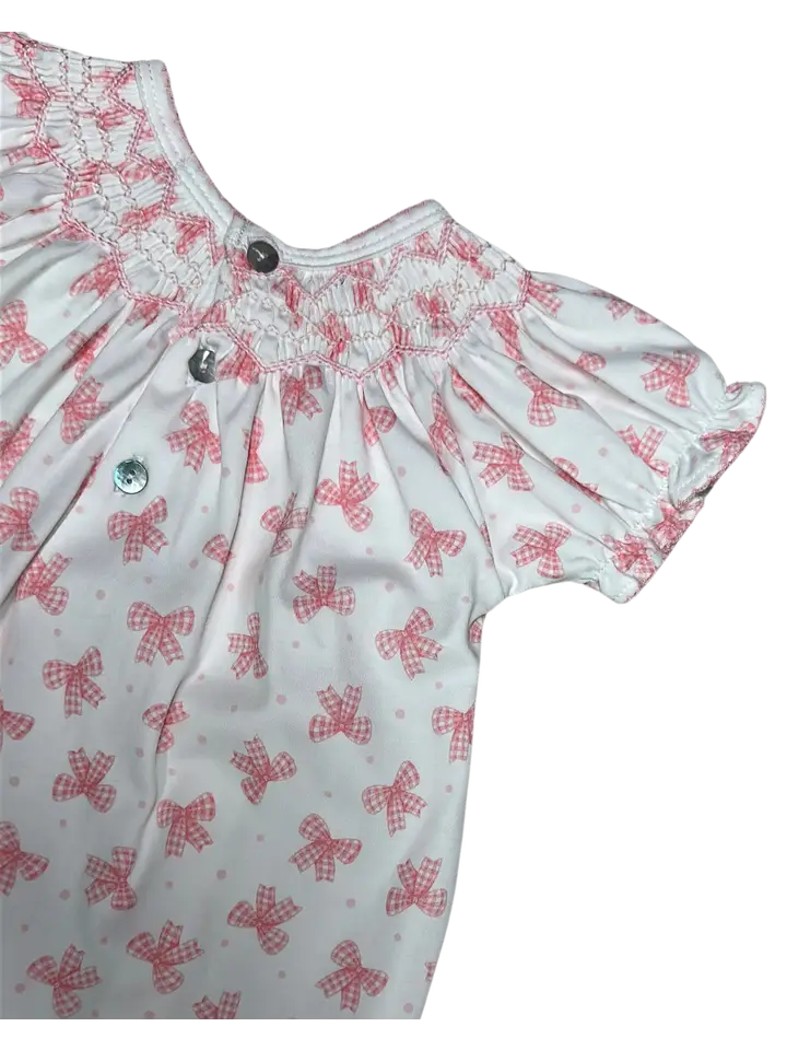 Pink Bows Hand Smocked Baby Girl Bishop Dress set