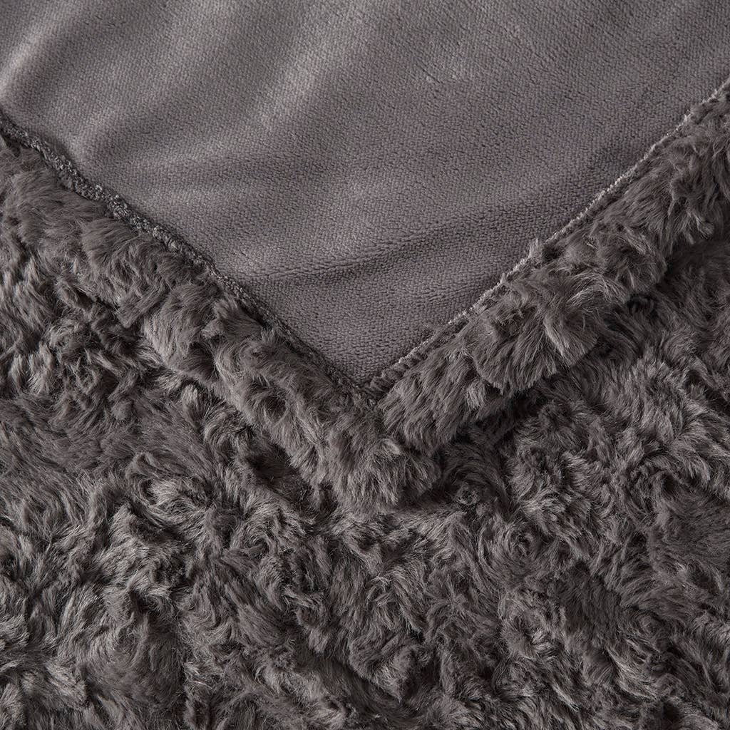 Oversized Faux Fur Heated Throw 50x70, Dark Grey