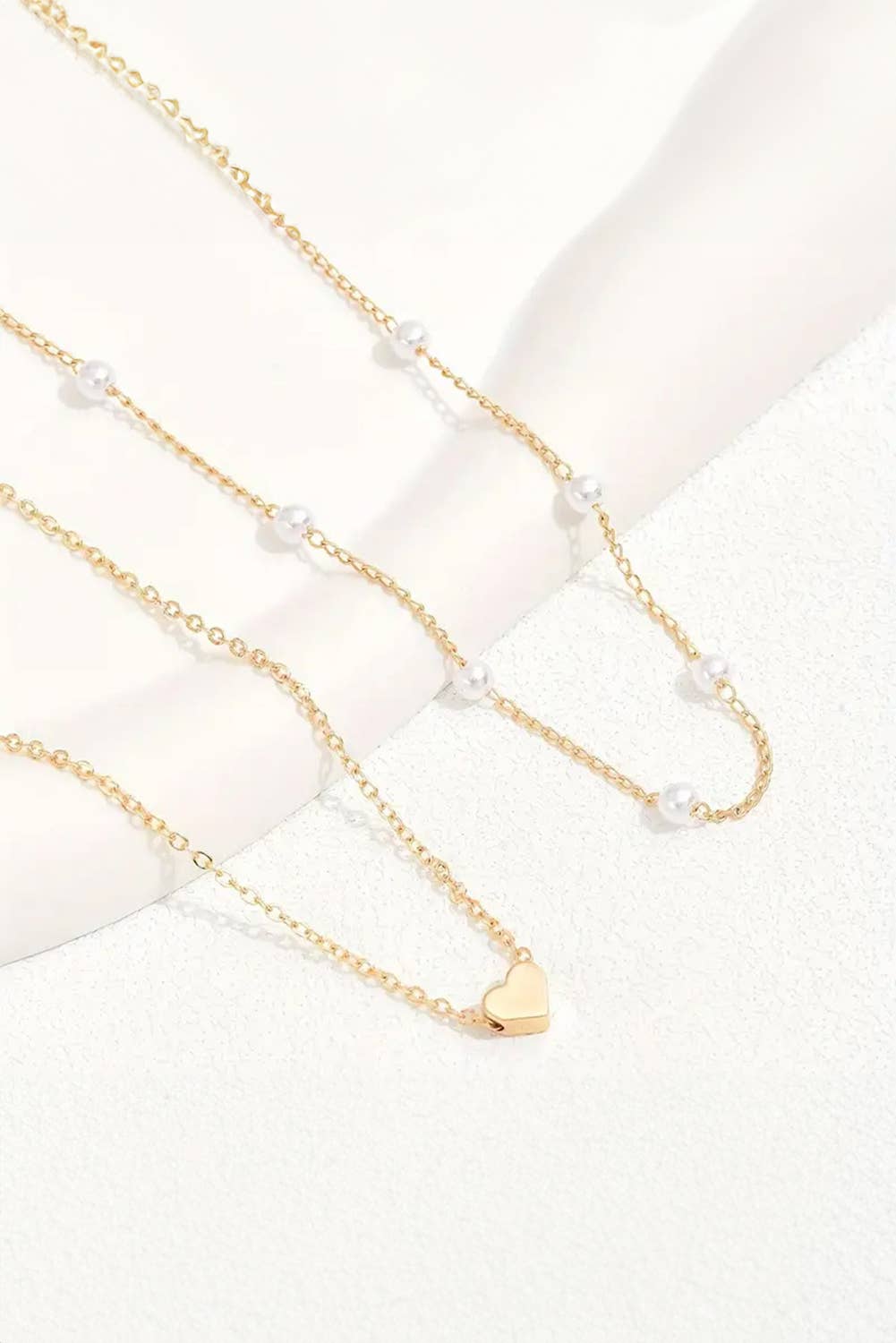 Gold Plated Heart & Pearl 2pcs Layered Necklace