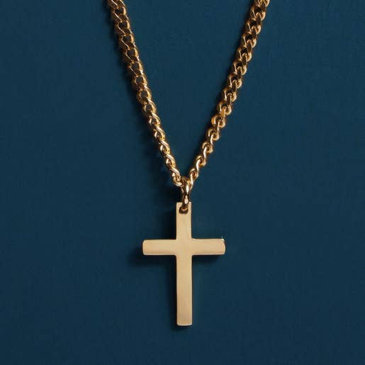 Small Cuban Chain Gold Stainless Steel Cross Necklace