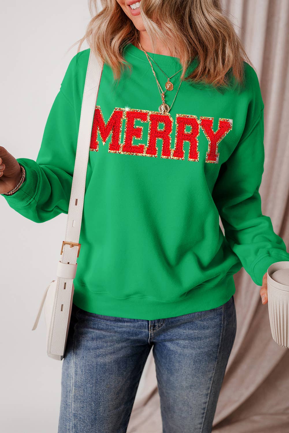 Christmas Chenille MERRY Graphic Sweatshirt | S-XL