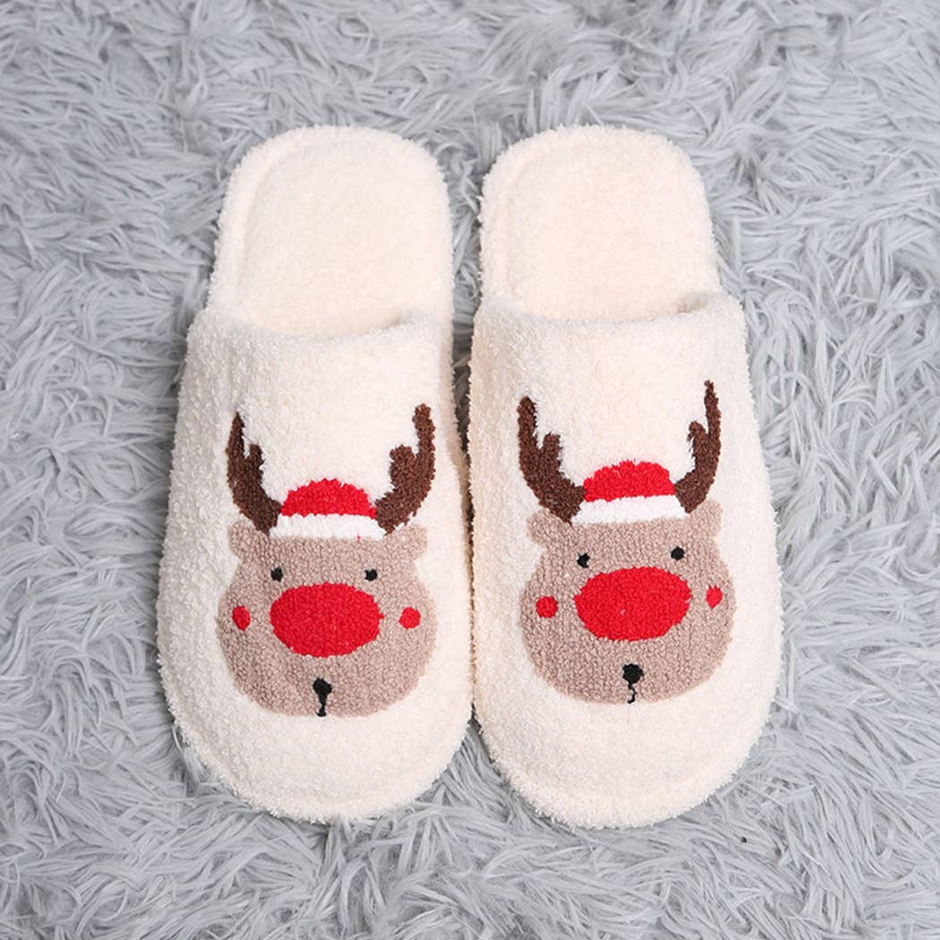 Reindeer Embroidered Christmas Slippers