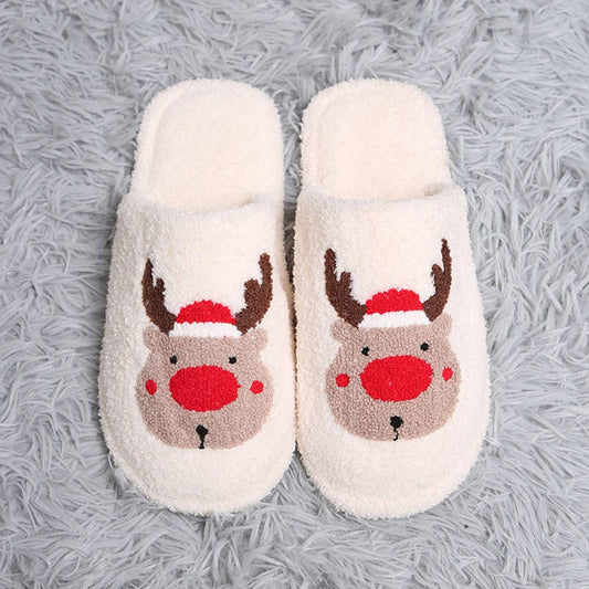 Reindeer Embroidered Christmas Slippers