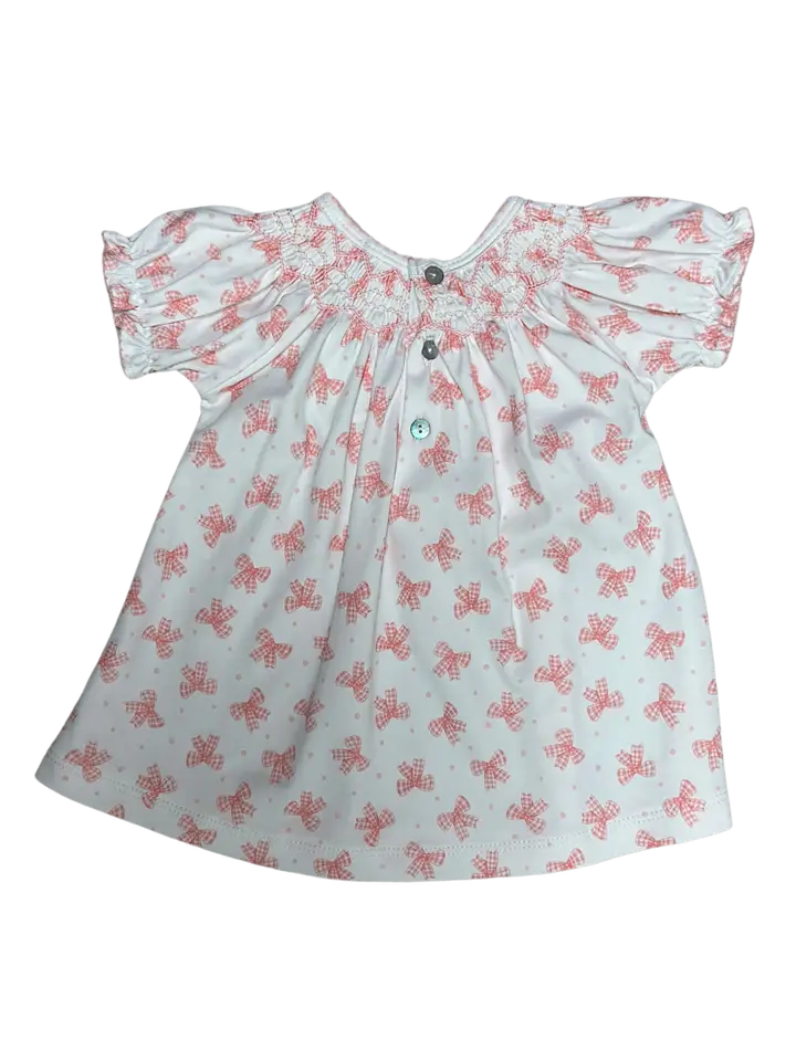 Pink Bows Hand Smocked Baby Girl Bishop Dress set