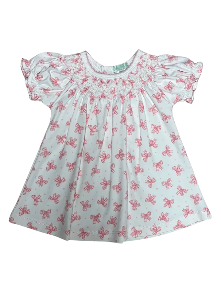 Pink Bows Hand Smocked Baby Girl Bishop Dress set