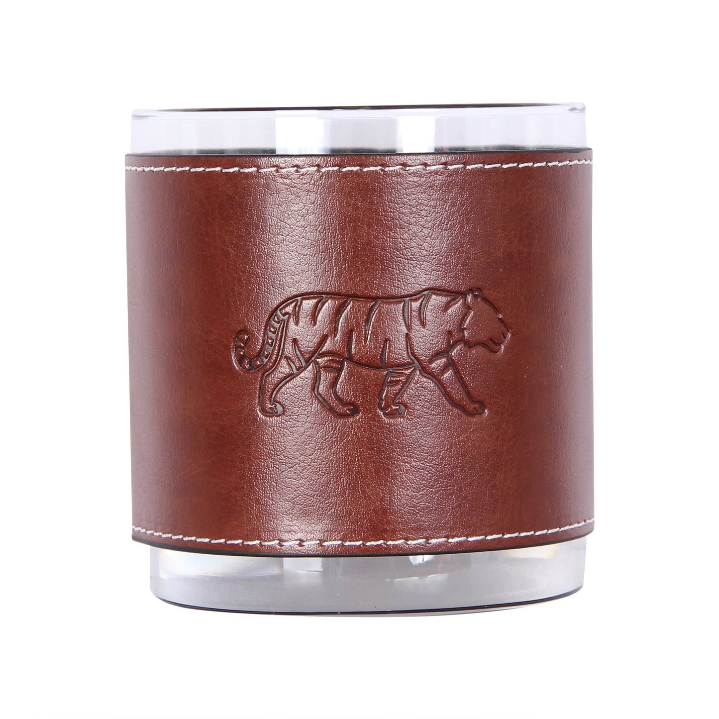 Tiger Outline Faux Leather Rocks Glass