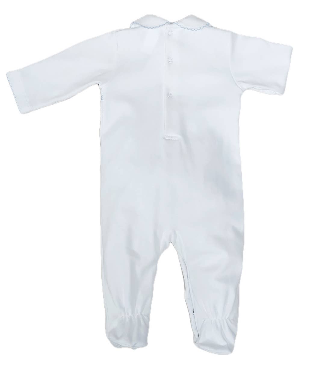 Eden Blue collection smocked baby boy footie