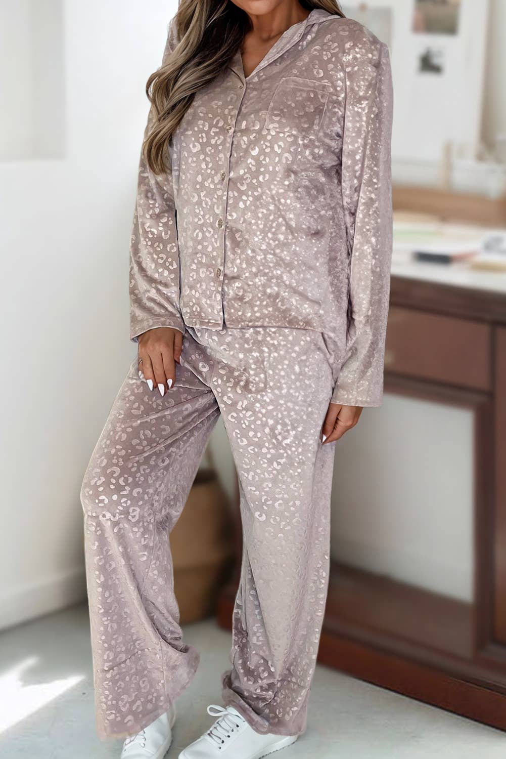 Velvet Leopard Shirt & Pants Pajama Set