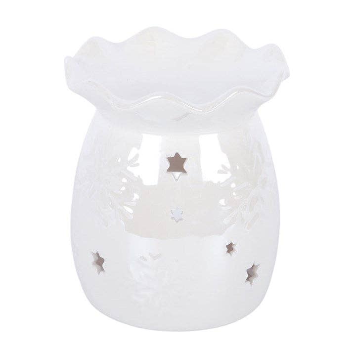 Iridescent White Snowflake Winter Oil Burner and Wax Warmer