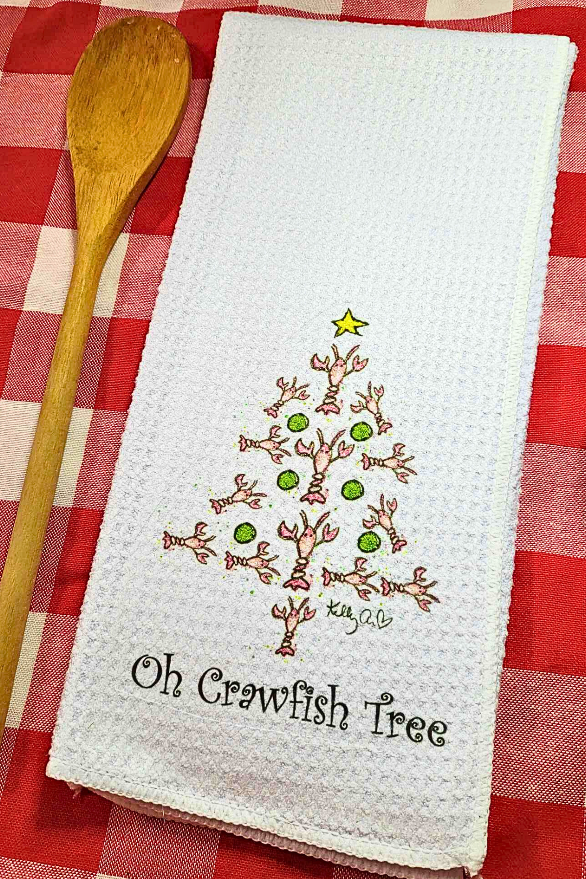 Christmas Tea Towel Oh Crawfish Tree