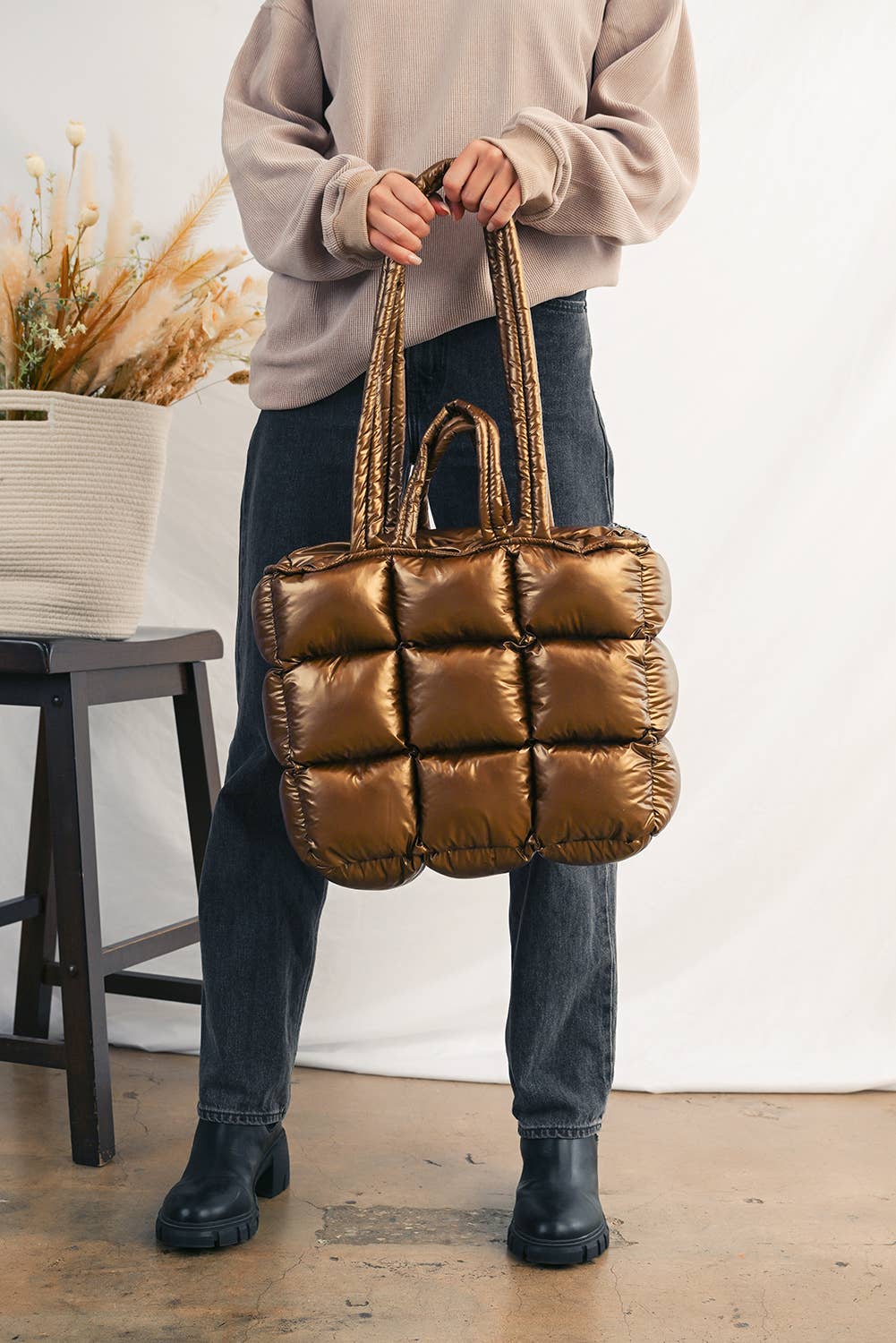 Large Capacity Quilted Puffer Tote Bag