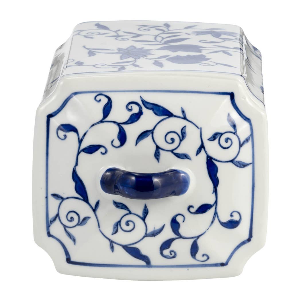 Decorative Jar - Blue Ceramic Chinoiserie Floral Lidded, 9in