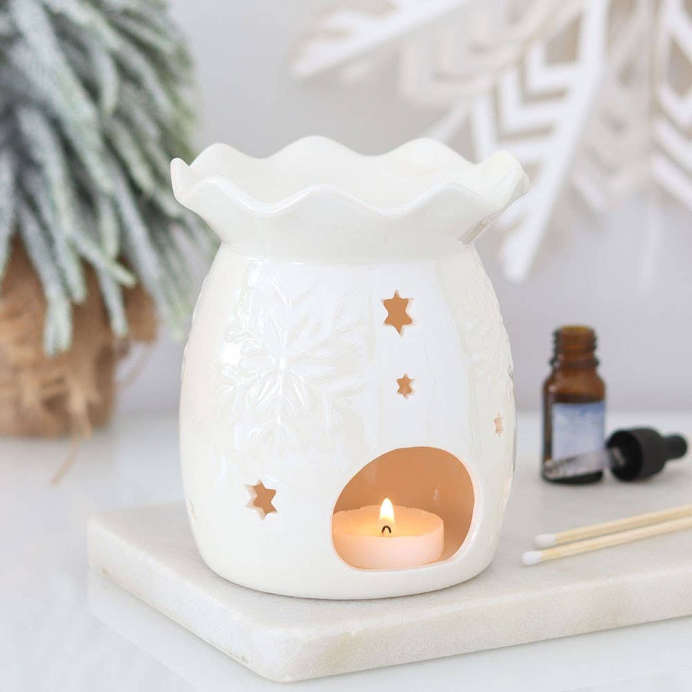 Iridescent White Snowflake Winter Oil Burner and Wax Warmer