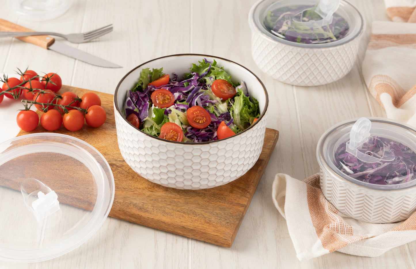 Kook Ceramic Nesting Bowls with Lids - Set of 4