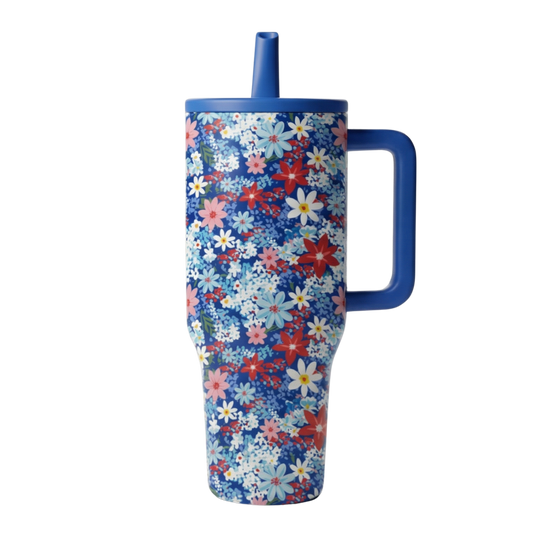All-American Daisy 30 Oz. Tumbler With Flip Straw and Handle