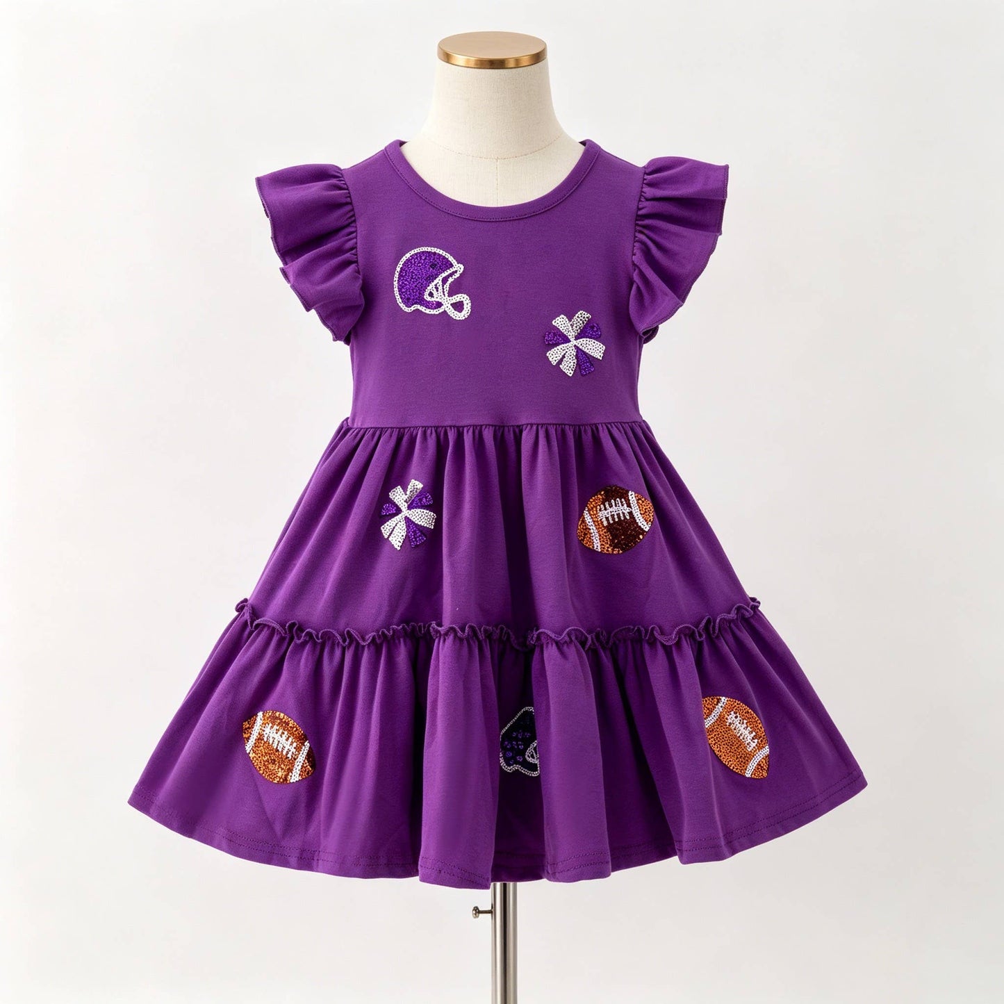 Purple Football Sequin Girls Dress