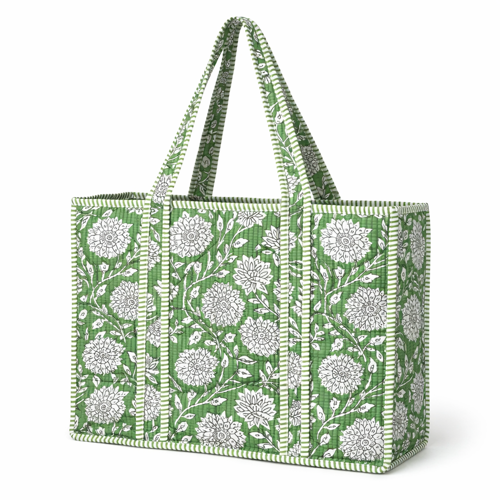 Floral Green Quilted Bags