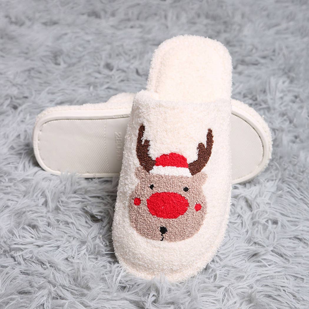 Reindeer Embroidered Christmas Slippers