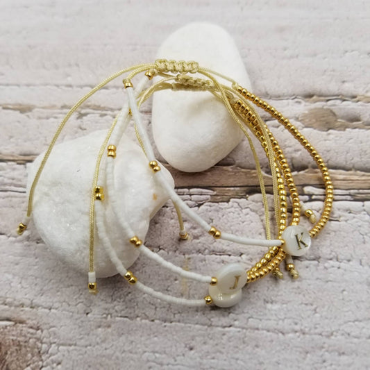 Natural Shell Initial Gold Seed Bracelet